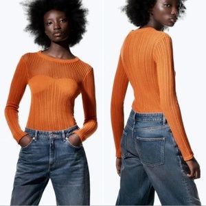 ZARA Crochet Orange Sweater NWT